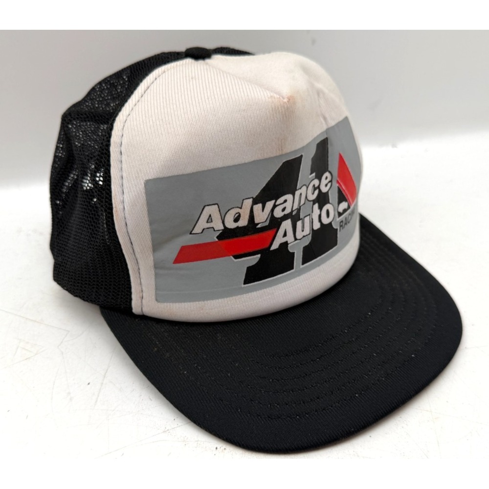 VINTAGE Advance Auto Racing Trucker Hat Snapback Cap Black Mesh Toppers